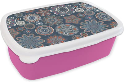 Broodtrommel Roze - Lunchbox - Brooddoos - Patronen - Ornament - Versiering - 18x12x6 cm - Kinderen - Meisje