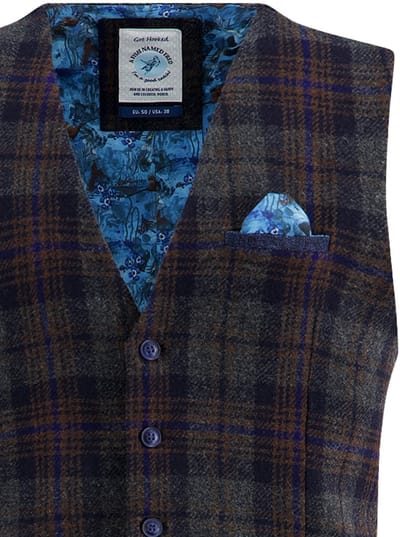 A Fish Named Fred gilet blauw geruit normale fit