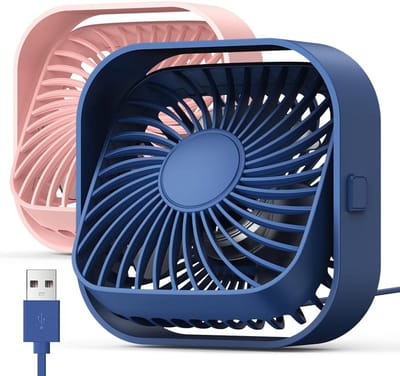 Ventilator - Fan - Tafelventilator - Stil en compact - Antislip ontwerp - USB - voeding - 360° verstelbaar - Draagbare ventilator met 3 snelheden - Geschikt voor kantoor, thuis en in de zomer - 2 - pack blauw en roze