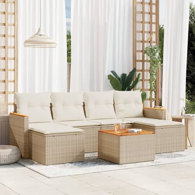 vidaXL - 7-delige - Loungeset - met - kussens - poly - rattan - beige