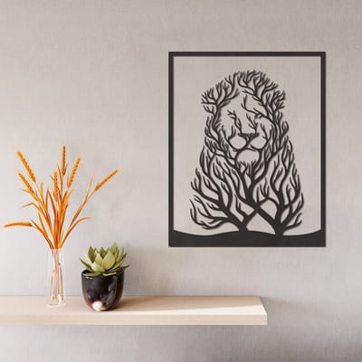 Wanddecoratie Leeuw - Muurdecoratie Leeuw - Muurdecoratie Hout - Wanddecoratie Hout - Muurdecoratie Woonkamer - Wanddecoratie Woonkamer - Wanddecoratie Industrieel - Wanddecoratie Dieren - Home Decor - Wall Line Art - 36 x 29 cm