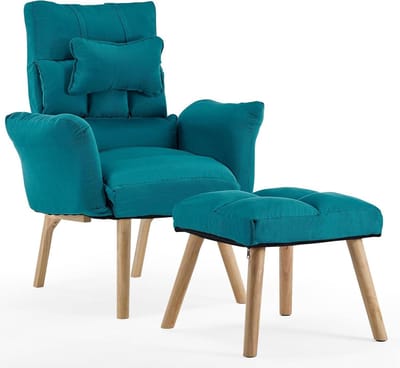 Relaxfauteuil met voetenbank - Gestoffeerde stoel - Comfortabel zitten - Verstelbare rugleuning - 17 cm dik kussen - Bruin