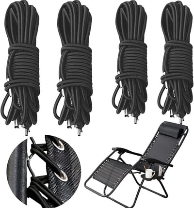 4-Pack Zwarte Vervangingskoordenset voor Zero Gravity Stoelen, Universele Elastische Stoelreparatie, Duurzaam Nylon voor Tuin en Buitenontspanning