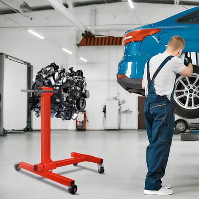 Venzor - Motorstandaard 450 kg - 68x69x71 cm – 360° Draaibare Motorblokhouder – Verstelbare Kop – Gelegeerd Staal – Met Wielen – Voor Autoreparatie