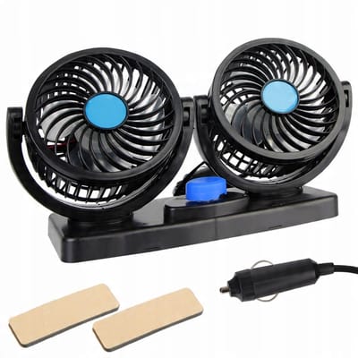 Dubbele Auto Ventilator - 12V Ventilator - Dubbele Kop & 2 Snelheden - 360° Draaibaar & Energiebesparend - Stil & Compact - Voor Auto, Camper & SUV