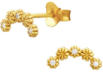 Joy|S - Zilveren bloem oorbellen - 10 mm - 5 bloemen - zirkonia - gold plated
