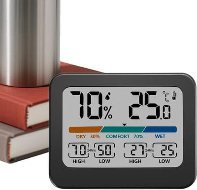 Temperatuur Luchtvochtigheid Meter - Klimaat Monitor - Binnenklimaat Bewaken - Max Min Waarde Display - 9.3 x 7.3 cm - Wit