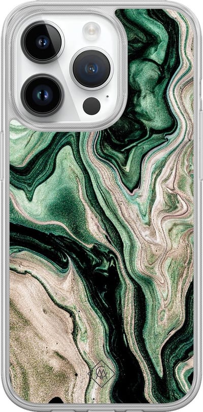 Casimoda® hoesje - Geschikt voor iPhone 14 Pro - Groen marmer / Marble - 2-in-1 case - Schokbestendig - Marble design - Verhoogde randen - Groen, Transparant