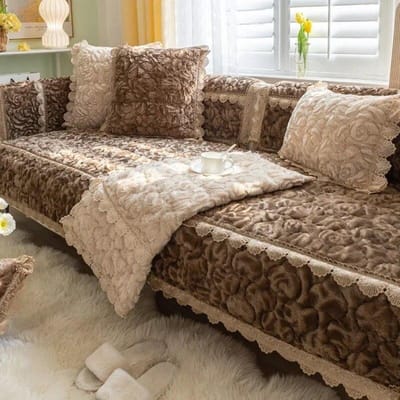 Solide Retro Roos Fluweel Sofa Mat Europees Kant Afgewerkt Pluche Sofa Kussen Leren Sofa Antislip Hoes Stofhoes Stof 70x70cm