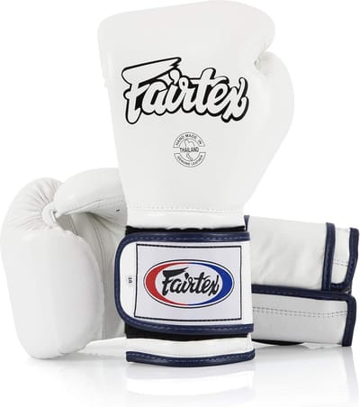 Fairtex BGV9 Mexican Style Bokshandschoenen – Premium Thais Leer – Wit/Blauw - 14 oz