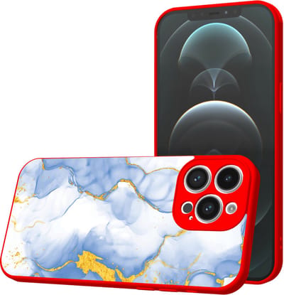 Smartphonica Telefoonhoesje Geschikt voor iPhone 12 Pro Max met Lichtblauw Goud Marmer opdruk - TPU Back Cover Case Lightblue Gold Marble Design - Rood geschikt voor iPhone 12 Pro Max