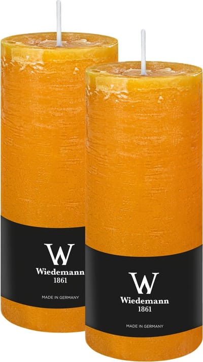 Wiedemann Cilinderkaars/stompkaars - 2x - rustieke kaars - okergeel - 7 x 16 cm - 66 branduren