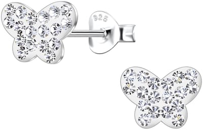 Joy|S - Zilveren vlinder oorbellen - 9 x 6 mm - kristalletjes - oorknoppen - sterling zilver 925