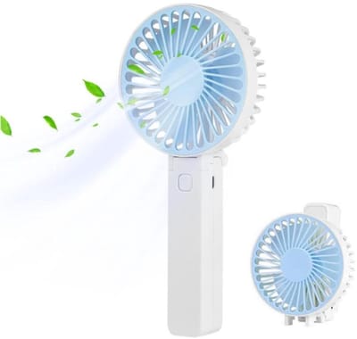 Handventilator - Draagbare Ventilator - Mini Ventilator - USB Oplaadbaar - 3 Standen - Draadloze Tafelventilator - Voor Thuis, Kantoor, Buiten En Reizen - Wit / Blauw