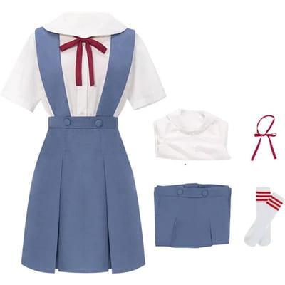 Rei Ayanami Cosplay Kostuum Asuka Langley Soryu Cosplay Dames Schooluniform Jurken Pruik Haarclips Halloween Loli Kleding S white