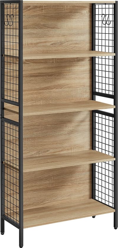 Boekenkast SONOMA, Industriële Stijl, 4 Planken met Stalen Constructie, Modern en Functioneel Design, Kleur: Eiken Sonoma en Zwart, 155 x 74 x 30 cm