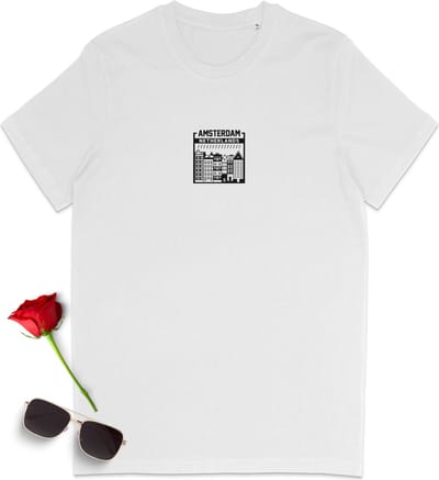 Heren en Dames T Shirt Amsterdam - Wit- Maat S