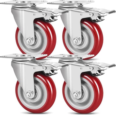 Set van 4 zware transportwielen met rem - 100 mm zwenkwielen voor binnen en buiten, 440 kg draagkracht