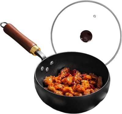 Gietijzeren Koekenpan - Zware Pan Koekenpan met Deksel - Biefstuk Schroeien - Vooraf Gekruid - 26 cm - Zwart