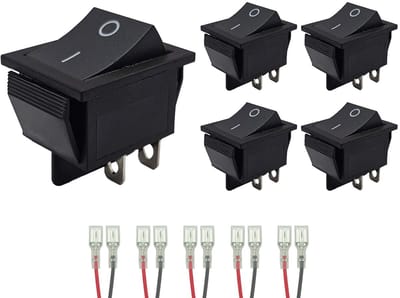 ProRide Wipschakelaar ON-OFF KCD4-202 - met Aansluitkabels - 2 Polig - 250V/16A - 30x22mm - Zwart - zonder lampje - 5 stuks