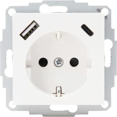 Kopp Athenis Wandcontactdoos 1-voudig Met Randaarde En Shutters, 2-voudig Usb-a+c Mat-wit