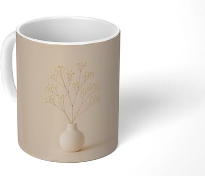Mok - Koffiemok - Vaas - Takken - Bloemetjes - Wit - Mokken - 350 ML - Beker - Koffiemokken - Theemok