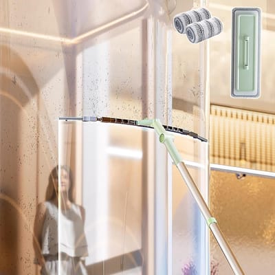 Raamwisser Gebogen Glasreiniger - Roterende Wisserset - Ramen Buiten Reinigen - Verstelbare Steel Lengte - Tot 133 cm - Groen