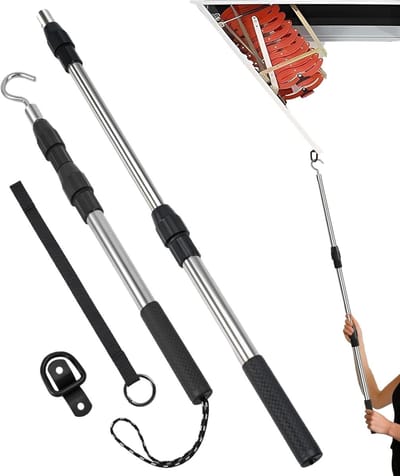 Zolderluik Haak - Ladder Trekker - Zolder Toegang - Verstelbare Stang - 1.3 Meter - Zilver