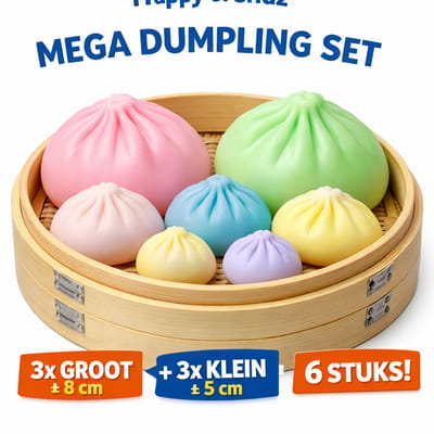 Happy Trendz® Mega Dumpling Set – 6 Stuks Squishy (3 Groot 8 cm + 3 Klein 5 cm) – Anti Stress Fidget Speelgoed – Slow Rise – Cadeau voor Kinderen & Volwassenen