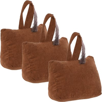 ITEM Deurstopper Rib - 3x - met kwast - bruin - polyester - 15 x 8 x 14 cm - 1 kg