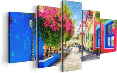 Artaza Canvas Schilderij Vijfluik Kleurrijke Straat op het Eiland Kos, Griekenland - 100x50 - Foto Op Canvas - Canvas Print