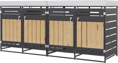 YYchan Kliko Ombouwkast 4-delig - Inclusief Bloembak - Verzinkt Staal met Houtlook - Containerombouw Metalen - Weersbestendig & Afsluitbaar