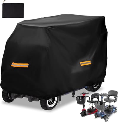 Scootmobiel Hoes - Verbeterde Opberghoes Voor Scootmobielen - Heavy Duty 420D Oxford-Stof Elektrische Scooterhoes - Waterdicht - Anti-UV - Duurzaam Met Waterdichte Strip - Reflecterende Strips - 3 Gespen En L