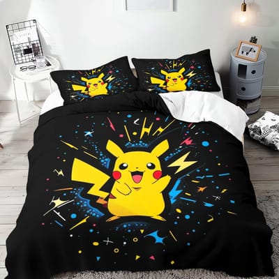 Pokémon Anime Dekbedovertrek Set Comforte Beddengoed Sets met Cartoon Print Twin Maat Kerstcadeaus 3-delig AU Queen(210*210cm)3pcs