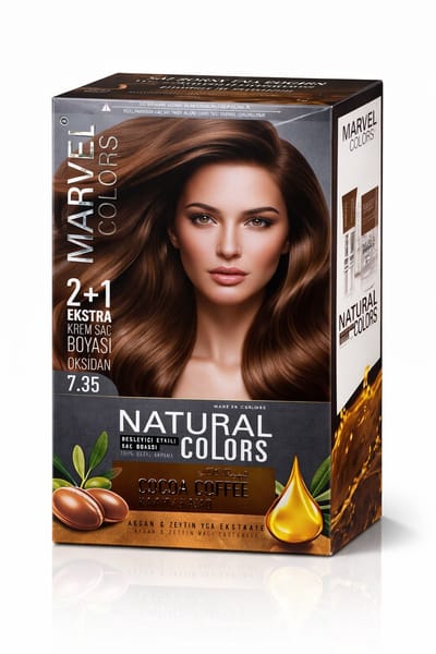 Marvel Natural Colors 7.35 Cocoa Coffee Permanente Haarverf – Warme Koffiebruine Tint – 100% Grijsdekking – Met Argan - en Olijfolie – 2+1 Set