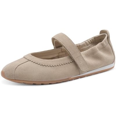 Tamaris dames leren ballerina 1-22145-46-401 damesschoenen met riempje beige