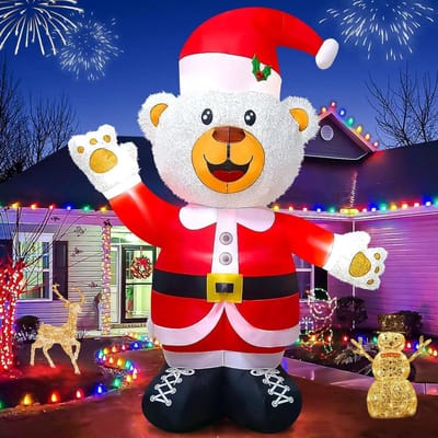 Grote Opblaasbare Kerstbeer met Santa Hoed - Schattige Witte Beer voor Binnen en Buiten, Perfecte Versiering voor Tuin en Feestdagen