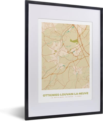 Fotolijst incl. Poster - Stadskaart - België - Ottignies-Louvain-la-Neuve - Kaart - Plattegrond - 30x40 cm - Posterlijst