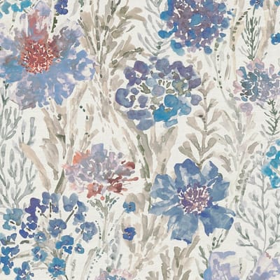 Bloemen behang Profhome 396953-GU vliesbehang hardvinyl warmdruk in reliëf glad in aquarel stijl mat blauw wit grijs 5,33 m2