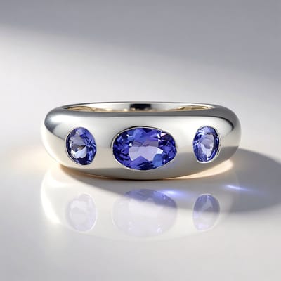 Cavill - Zilveren ring 925 Sterling - Platina verguld - 1,23 ct Tanzaniet ovaal en rond briljant geslepen - Elegant en stijlvol design dames ring