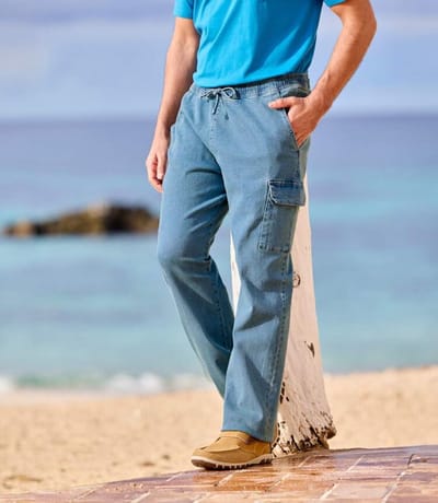 ATLAS FOR MEN - Set van 2 supercomfortabele cargobroeken in jeansstof - Heren - Verkrijgbaar in grote maten - 4XL