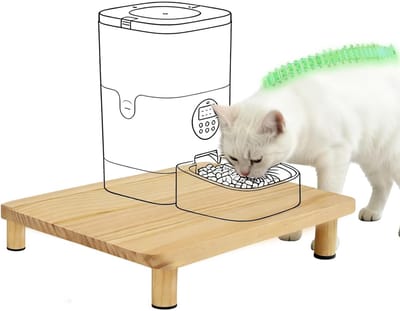 Verhoogd platform voor kattenvoerdispenser van massief hout, nekontlastend ontwerp, geschikt voor automatische voerautomaten, 34,3 x 20 x 6,1 cm, ideaal voor kattengezondheid en comfort