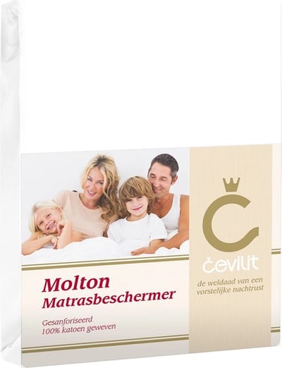 Cevilit – Molton Matrasbeschermer – 140x210/220 - 100% Katoen - Hoekhoogte 40CM - Zware kwaliteit- Het vocht opnemend vermogen verbetert het slaapcomfort en verlengt de levensduur van het matras – Goede pasvorm met een elastiek in de rand - K280