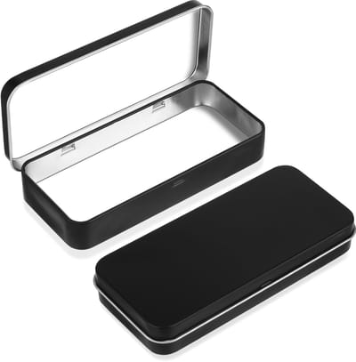 Dailygoods- Tin Box Zwart - Scharnierende Opbergdoos - Draagbaar Formaat - Duurzaam IJzer - Afmetingen 13 x 6 x 2 cm - Gladde Randen