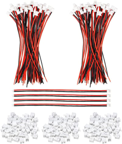 Dailygoods - Micro JST-PH 2.0 - 2 Pin Male Female Plugs - 100 Pairs - Rood en Zwart - Mini Plug - Perfect voor Elektronica Projecten - Inclusief Silic...