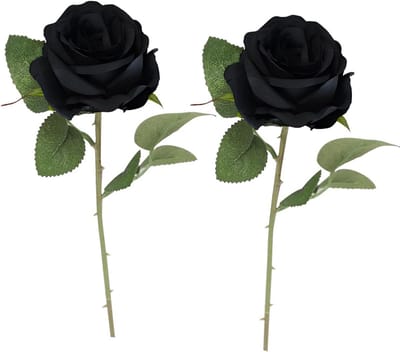 SnelShoppen - 2 Stuks Kunstmatige Zwarte Rozen - Decoratieve Planten voor Tafel - Bruiloft, Thuis, Feest, Kantoor - 50 cm lang - Realistische Bloemstu