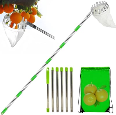 Fruitplukker Gereedschap - Oogstmand Tuin - Fruit Oogsten - Verstelbare Telescoopsteel - Tot 4 Meter - Zilver