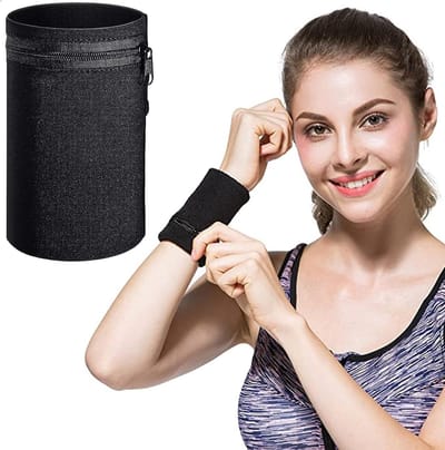Sportieve Zipper Wallet voor Yoga, Hardlopen, Wandelen en Fietsen - Zwart Armband Portemonnee