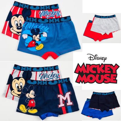 Disney Mickey Mouse Boxershorts - Set van 4 stuks - Blauw/Grijs/Rood - Jongens Ondergoed - Katoen - Maat 104/110