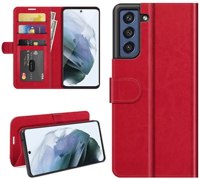 MobyDefend Hoesje - Geschikt voor Samsung Galaxy S21 FE - Wallet Book Case (Sluiting Achterkant) - Rood